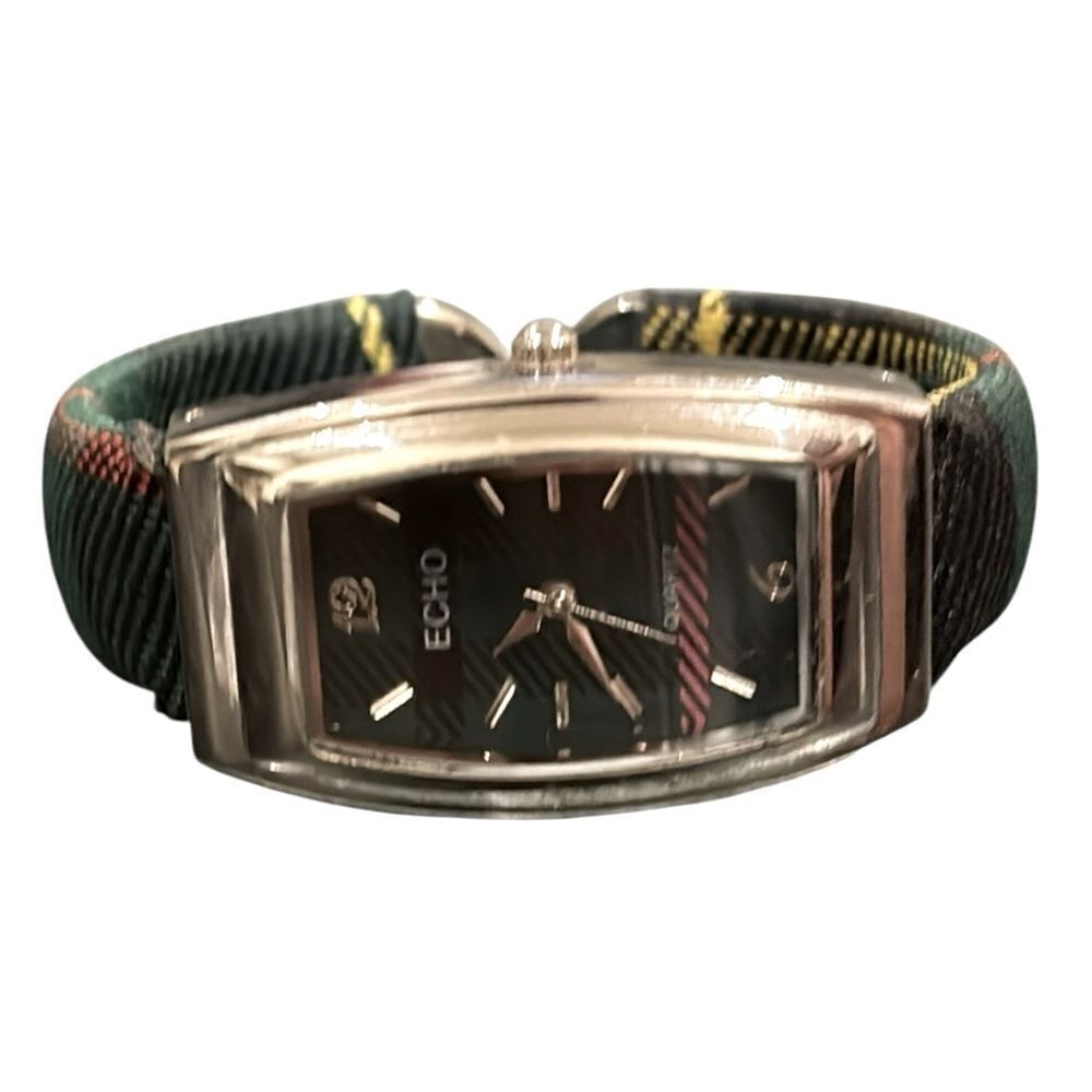 Echo Quartz Plaid Preppy Adjustable Hinged Bangle Watch WORKING